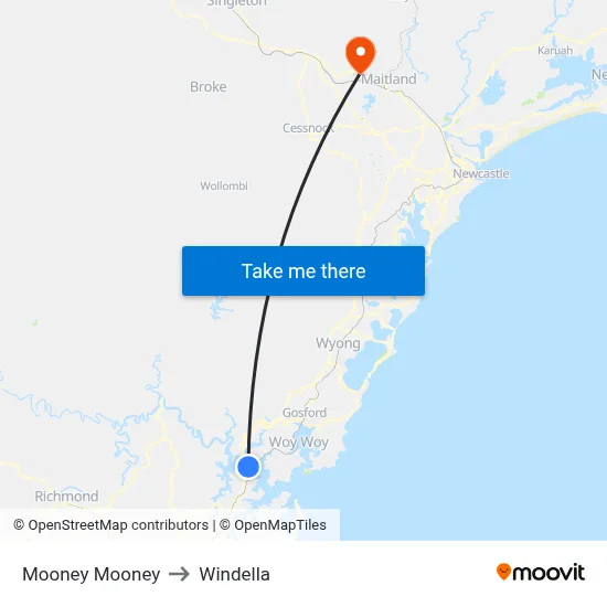 Mooney Mooney to Windella map