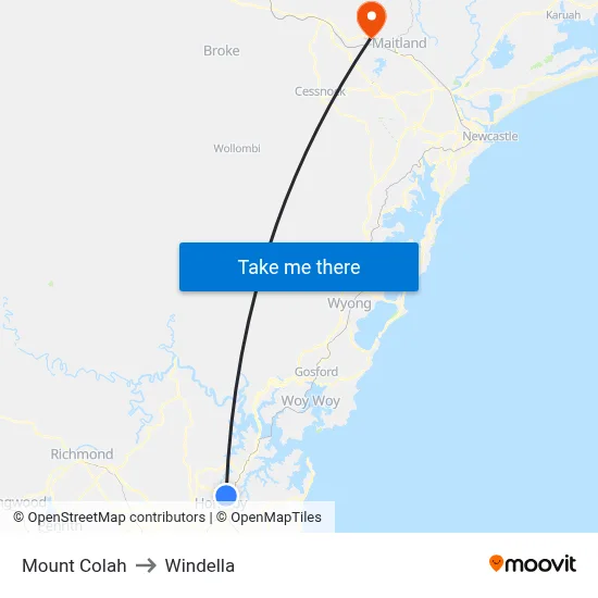 Mount Colah to Windella map