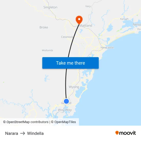 Narara to Windella map