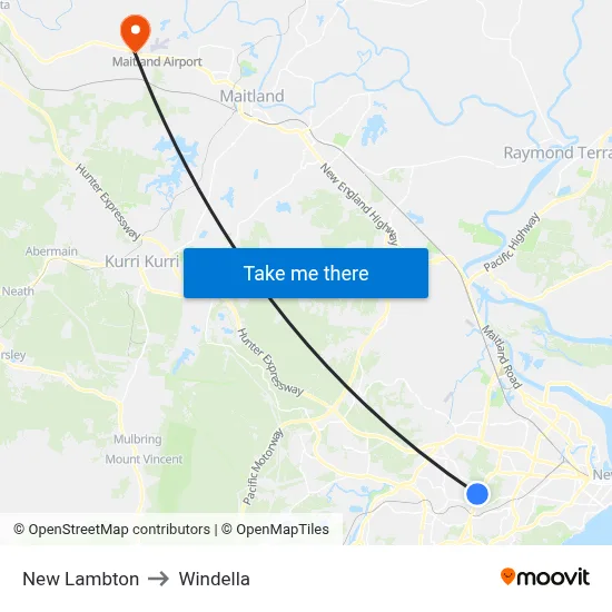 New Lambton to Windella map