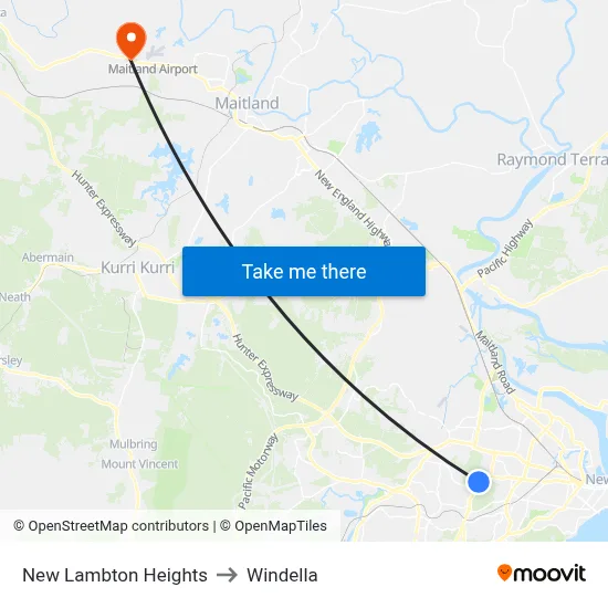New Lambton Heights to Windella map