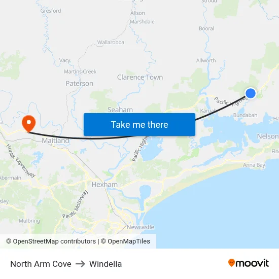 North Arm Cove to Windella map