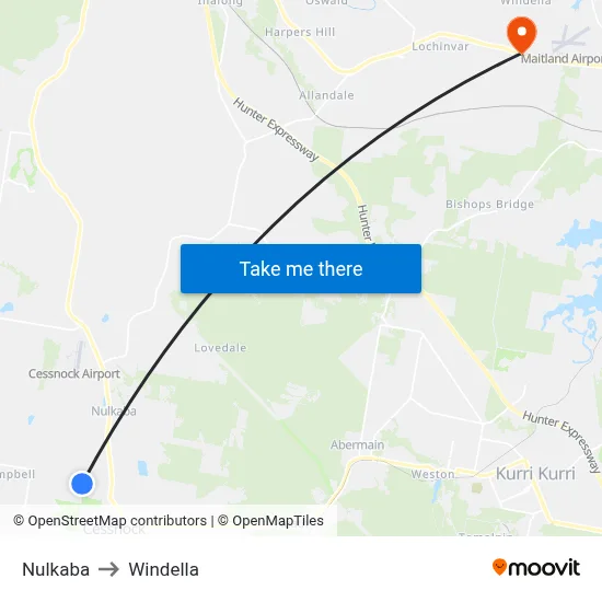 Nulkaba to Windella map