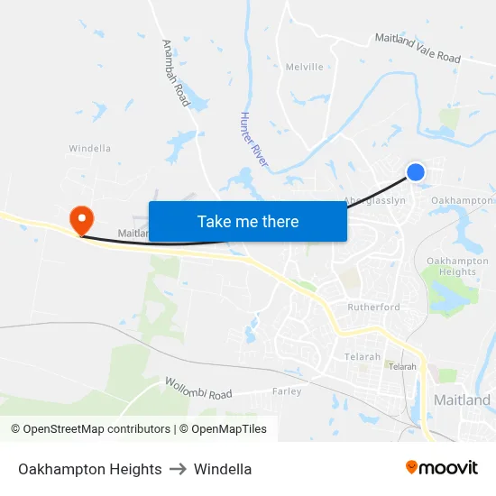 Oakhampton Heights to Windella map