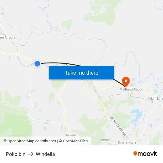 Pokolbin to Windella map