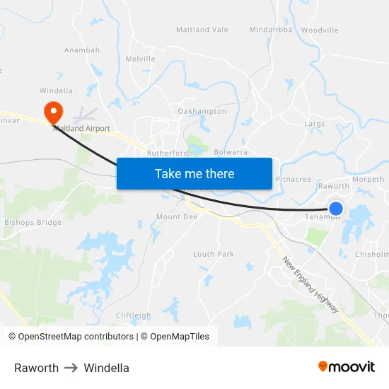 Raworth to Windella map