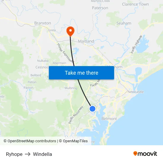 Ryhope to Windella map