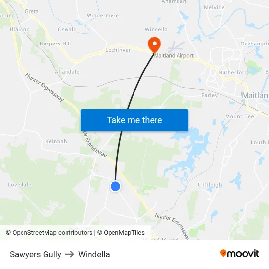 Sawyers Gully to Windella map