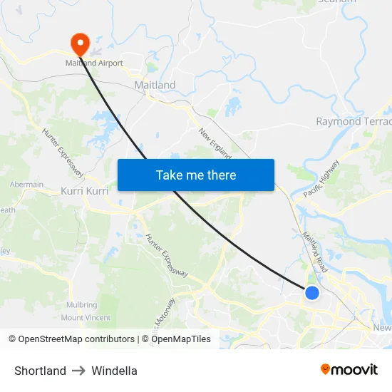 Shortland to Windella map