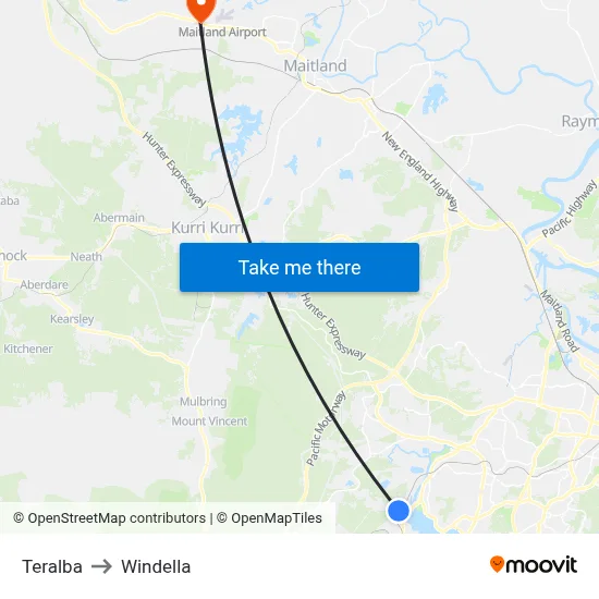 Teralba to Windella map