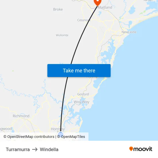 Turramurra to Windella map