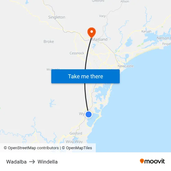 Wadalba to Windella map
