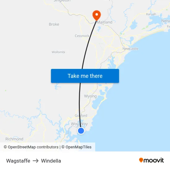 Wagstaffe to Windella map