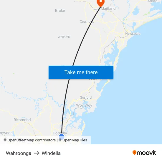 Wahroonga to Windella map