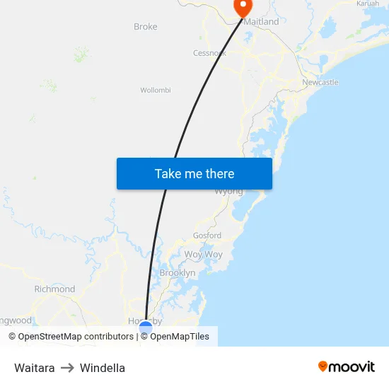 Waitara to Windella map