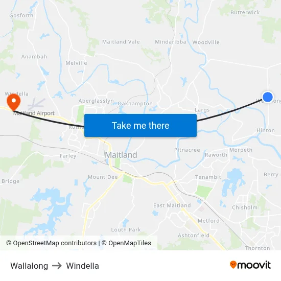 Wallalong to Windella map