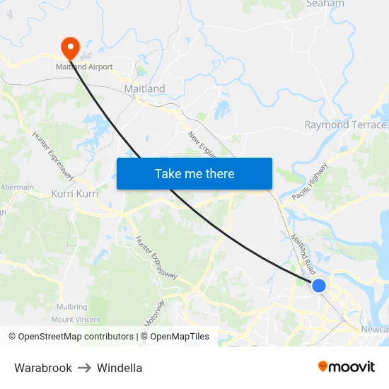 Warabrook to Windella map