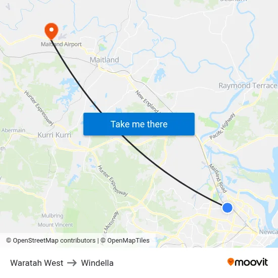 Waratah West to Windella map