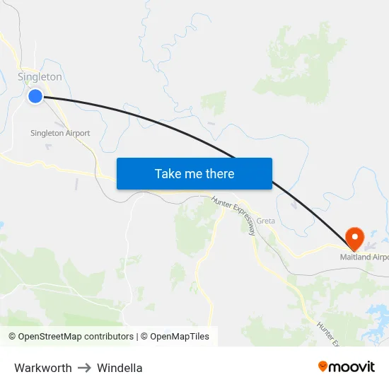 Warkworth to Windella map
