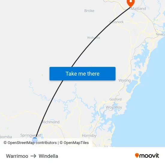 Warrimoo to Windella map