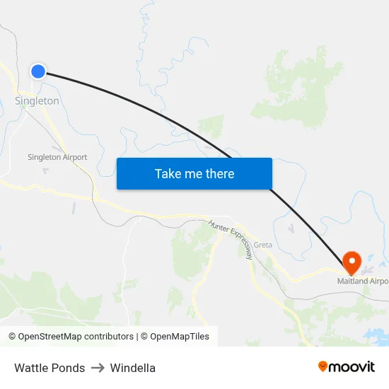 Wattle Ponds to Windella map