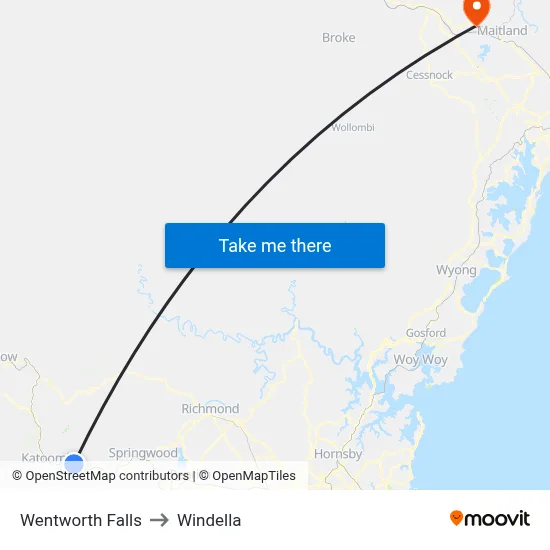 Wentworth Falls to Windella map