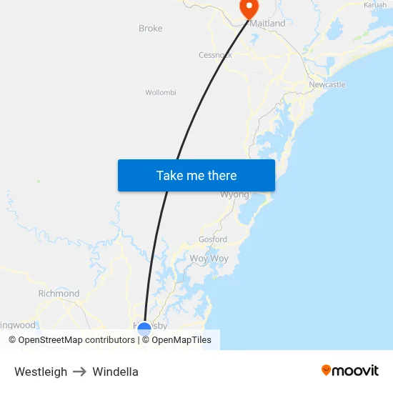 Westleigh to Windella map