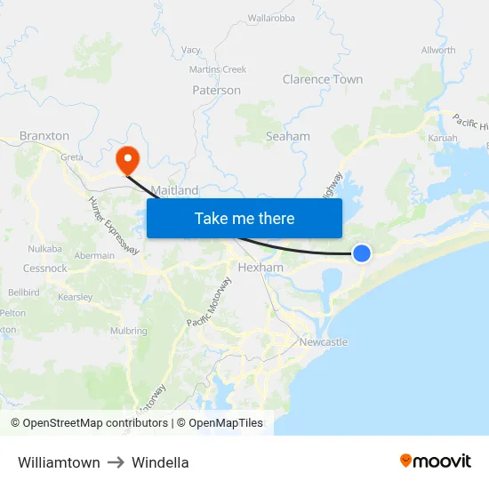 Williamtown to Windella map
