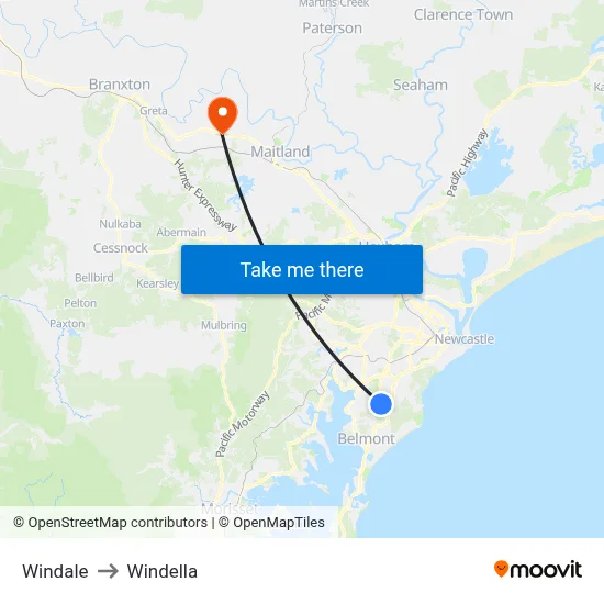 Windale to Windella map