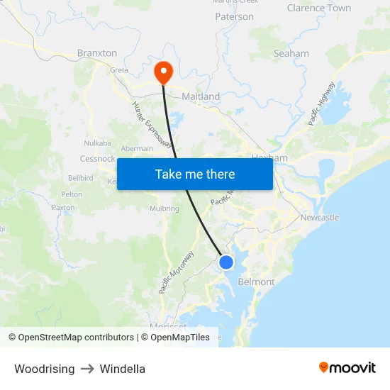 Woodrising to Windella map