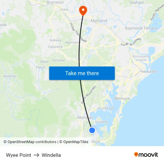 Wyee Point to Windella map