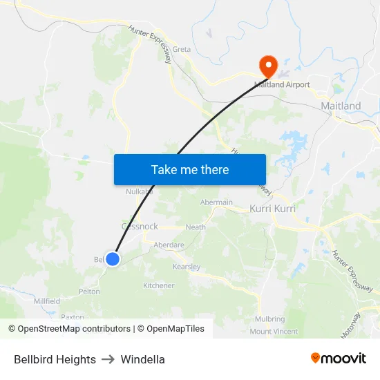 Bellbird Heights to Windella map