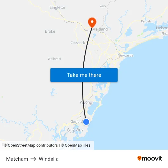 Matcham to Windella map
