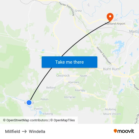 Millfield to Windella map