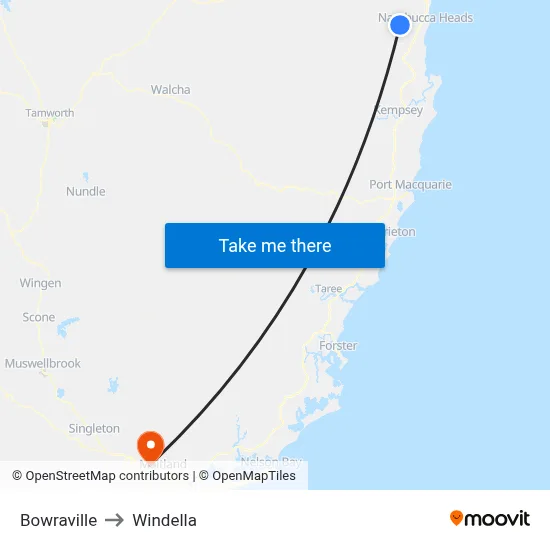 Bowraville to Windella map