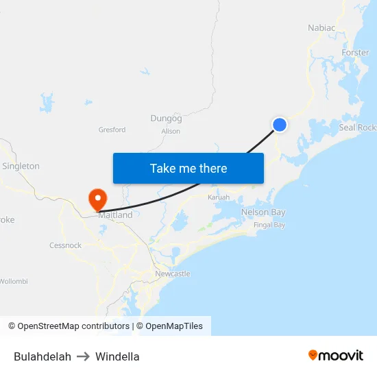 Bulahdelah to Windella map
