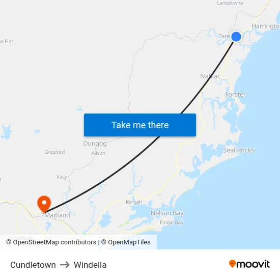 Cundletown to Windella map