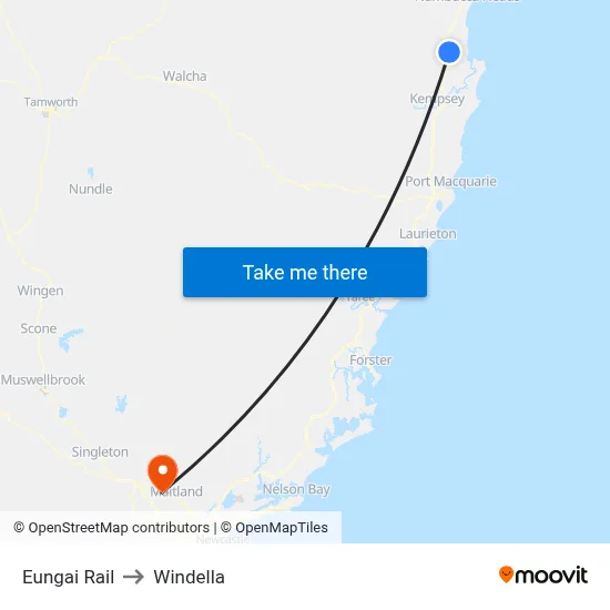 Eungai Rail to Windella map