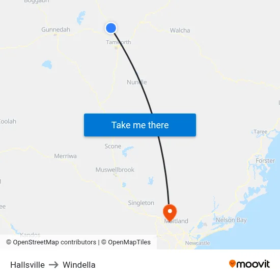 Hallsville to Windella map