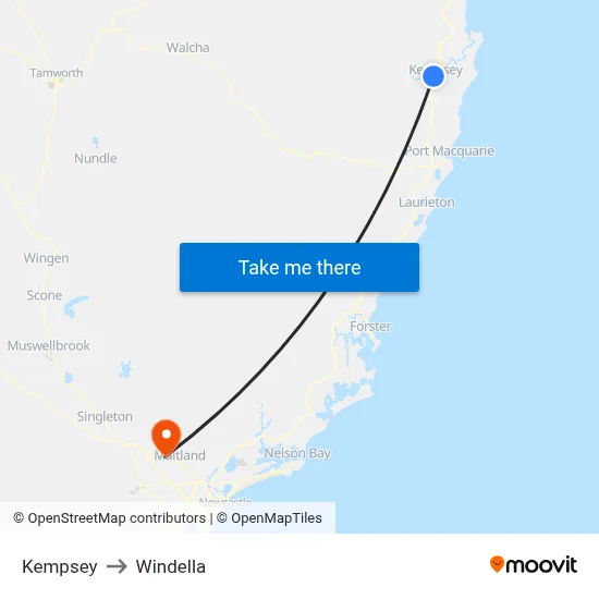 Kempsey to Windella map