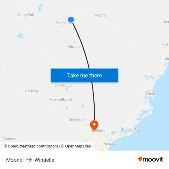 Moonbi to Windella map