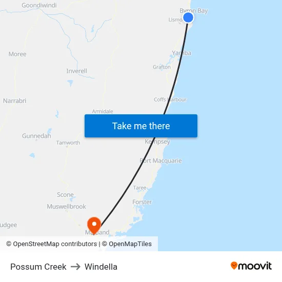 Possum Creek to Windella map