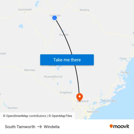 South Tamworth to Windella map