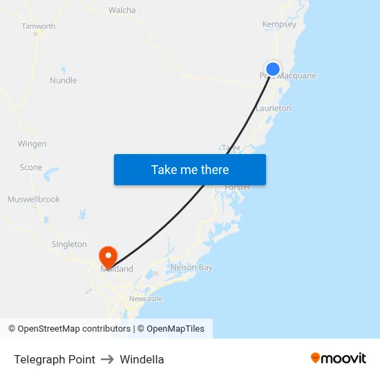 Telegraph Point to Windella map