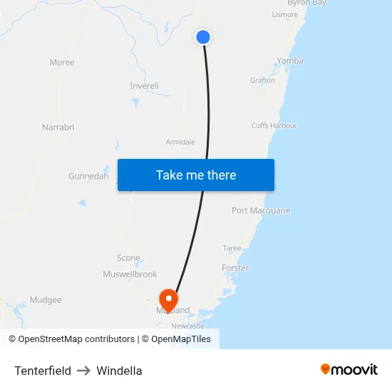 Tenterfield to Windella map