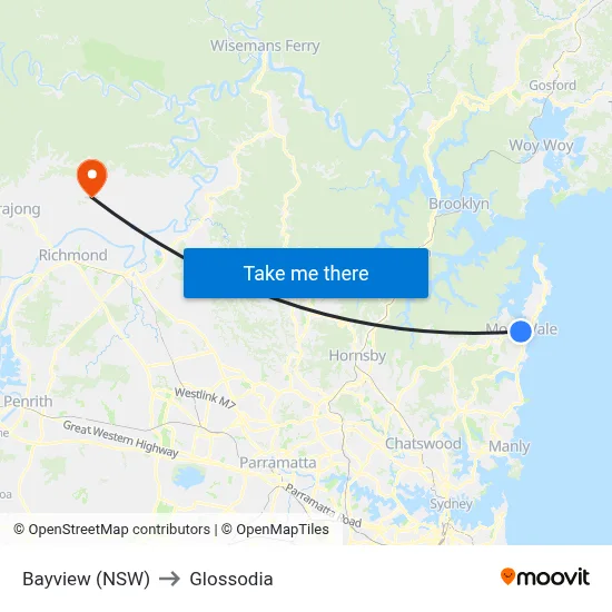 Bayview (NSW) to Glossodia map