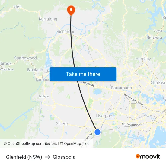 Glenfield (NSW) to Glossodia map