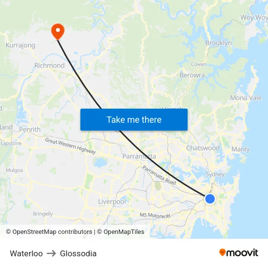 Waterloo to Glossodia map