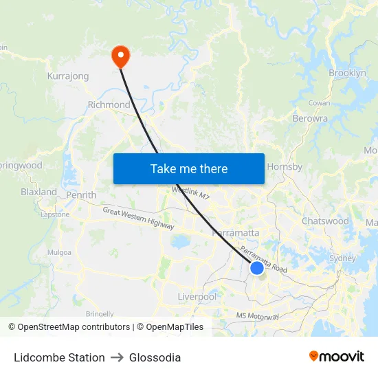 Lidcombe Station to Glossodia map
