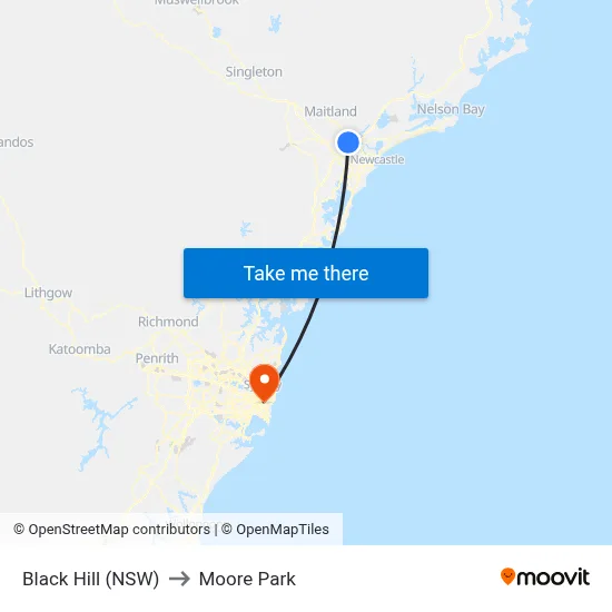 Black Hill (NSW) to Moore Park map